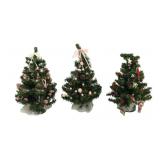 Set of 3 Miniature Decorated Christmas Trees