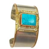 Tri-Tone Mixed Metal and Turquoise Cuff Bracelet