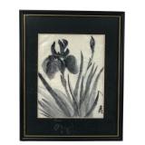 Japanese Style Ink Wash Iris Painting, Signed