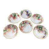 Set of 6 Hand-Painted Porcelain Fruit Motif Bowls