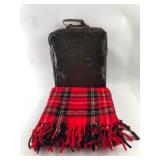 Plaid Wool Fringe Blanket with Carrying Case