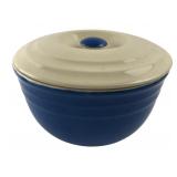 Vintage Blue and Cream Banded Ceramic Casserole