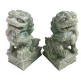Pr. Carved Green Stone Foo Dog Guardian Lions