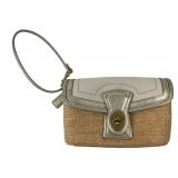 Coach Straw and Canvas Turnlock Wristlet