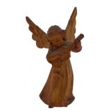 Anri Carved Wood Angel with Lute Figurine