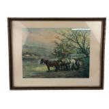 Framed Horse and Cart Landscape Print
