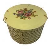 Vintage Woven Sewing Basket with Spool Holders