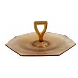 Amber Pressed Glass Center Handle Server