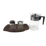 Pyrex Glass Beverage Set with Wood Grain Tray