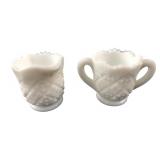 Milk Glass Creamer and Sugar Set in Pineapple Patt