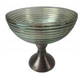 Art Deco Style Ribbed Glass and Metal Compote