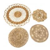 Set of 4 Woven Rattan and Straw Trivets