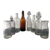 Assorted Vintage Glass Bottles and Milk Jars