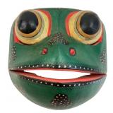 Indonesian Hand-Painted Carved Wood Frog Mask