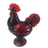 Viking Glass Style Red Pressed Glass Rooster Cover
