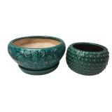 Pair of Teal Glazed Ceramic Planters