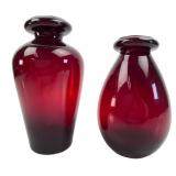 Pair of Hand-Blown Ruby Red Art Glass Vases