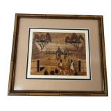 African Banana Leaf Collage Village Scene Artwork