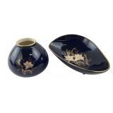 Limburg Porcelain Cobalt Blue Vase and Footed Bowl