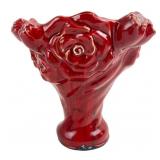 Red Glazed Earthenware Rose Bouquet Vase