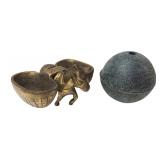 Vintage Brass Donkey with Panniers and Bronze Sphe