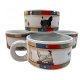 Warren Kimble Rooster and Hen Soup Mugs, Set of 4