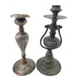 Pr. Mixed Metal and Patinated Brass Candlesticks