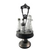 Victorian Silverplate and Etched Glass Cruet Set
