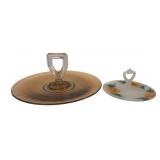 Vintage Glass Center Handle Serving Trays, Pr.