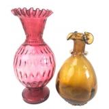 Fenton In The Style Of Cranberry And Amber Glass V