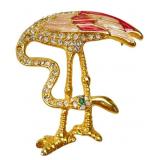 VTG Gold Tone Enameled Flamingo Brooch