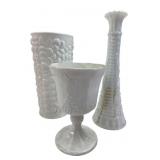 Assorted White Milk Glass Vases and Goblet