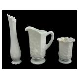 Westmoreland Milk Glass Paneled Grape Vases & Pitc