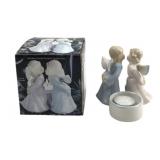 Porcelain Kissing Angels Candle Holder with Box