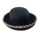 Vintage 100% Wool Bowler Hat with Leopard Trim