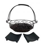 Woven and Wire Basket with Pair of Ceramic Stands