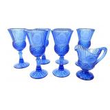 Avon Cobalt Blue Pressed Glass Goblets and Creamer