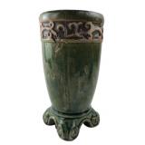 Majolica Style Glazed Stoneware Footed Vase