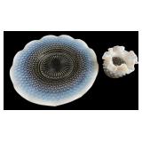 Fenton Style Hobnail Opalescent Glass Plate and Va