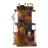 Brutalist Style Copper Cityscape Wall Sculpture