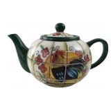 Hand-Painted Rooster Motif Ceramic Teapot