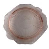 Pink Depression Glass Floral Etched Cake Plate