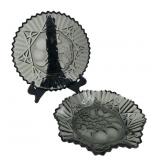 Smoky Gray Pressed Glass Fruit Motif Bowl and Plat