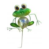 Metal Frog Garden Stake with Iridescent Glass Orb
