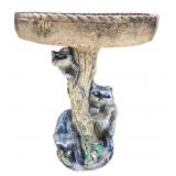 Cast Concrete Raccoon Motif Birdbath