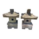 Pair of Japanese Style Carved Stone Lanterns