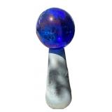 Blue Iridescent Glass Gazing Ball with Pedestal