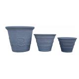 Set of 3 LDPE Resin Planters with Floral Relief