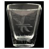 Orrefors Style Etched Crystal Vase with Swans