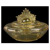 Amber Pressed Glass Oval Covered Dish